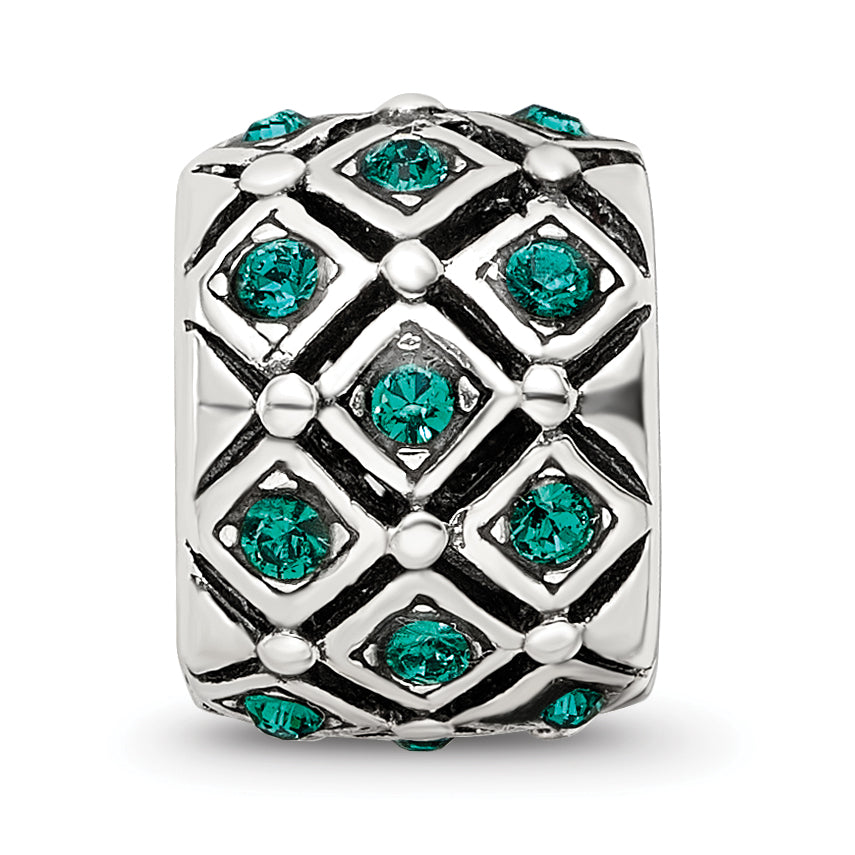 Sterling Silver 925 Bead with Green Crystal May Birthstone Elegant Design