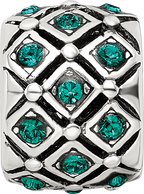 Sterling Silver 925 Bead with Green Crystal May Birthstone Elegant Design
