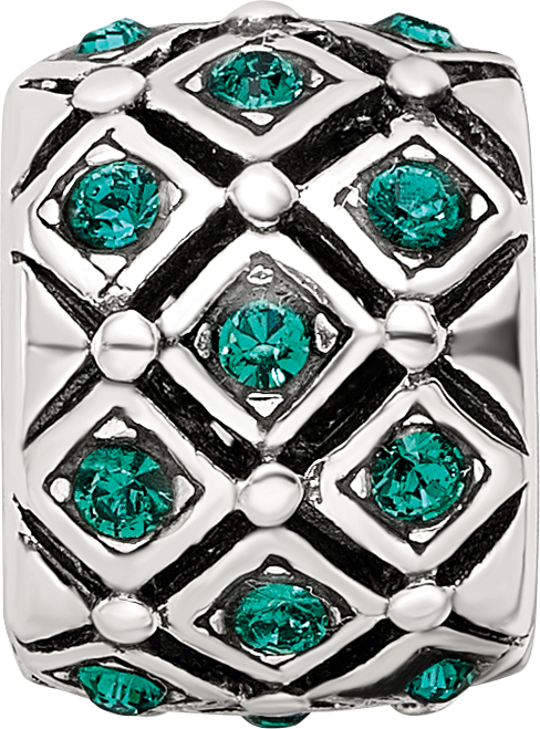 Sterling Silver 925 Bead with Green Crystal May Birthstone Elegant Design
