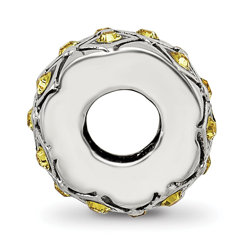 Sterling Silver 925 Bead with Yellow Crystal, Solid Casted Design Secondary image