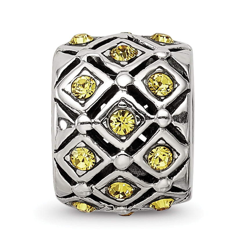 Sterling Silver 925 Bead with Yellow Crystal, Solid Casted Design