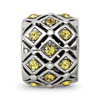 Sterling Silver 925 Bead with Yellow Crystal, Solid Casted Design