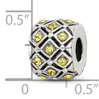 Sterling Silver 925 Bead with Yellow Crystal, Solid Casted Design