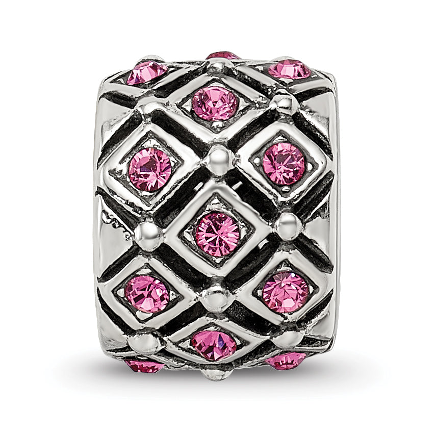 Sterling Silver 925 Bead with Pink Preciosa Crystal for October Birthstone