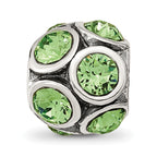 Sterling Silver 925 August Green Crystal Bead with Solid Casted Design