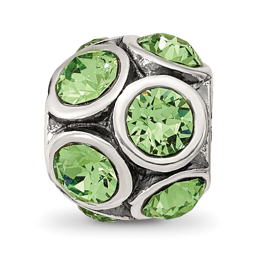 Sterling Silver 925 August Green Crystal Bead with Solid Casted Design