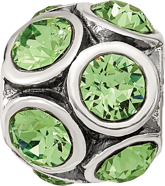 Sterling Silver 925 August Green Crystal Bead with Solid Casted Design