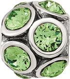Sterling Silver 925 August Green Crystal Bead with Solid Casted Design