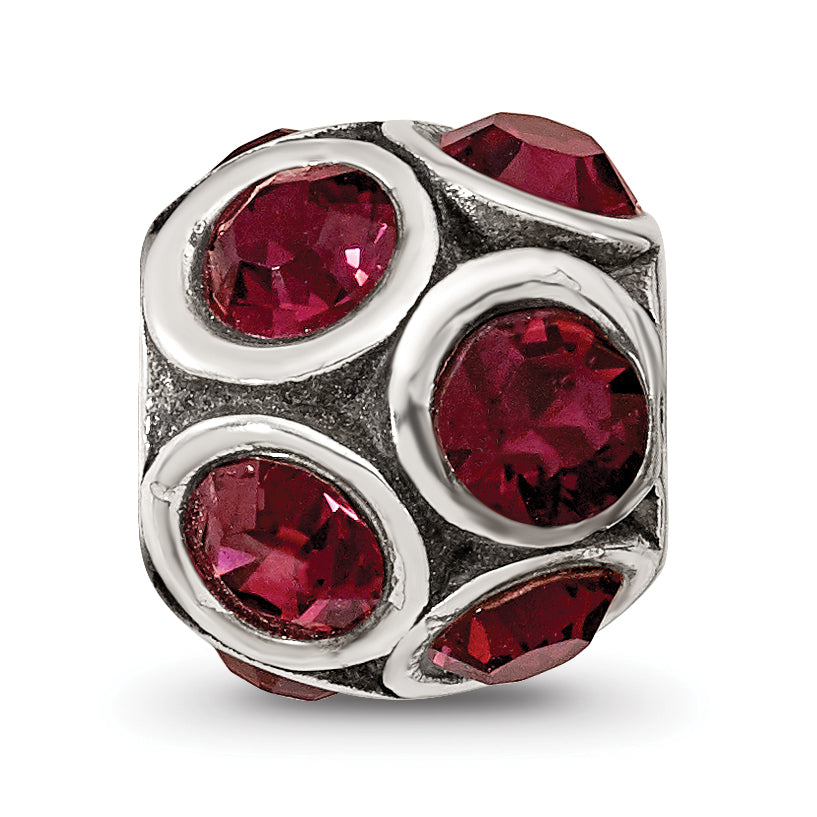 Sterling Silver 925 Red Crystal Bead with Solid Casted Design