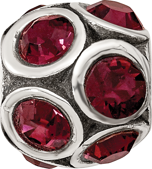 Sterling Silver 925 Red Crystal Bead with Solid Casted Design