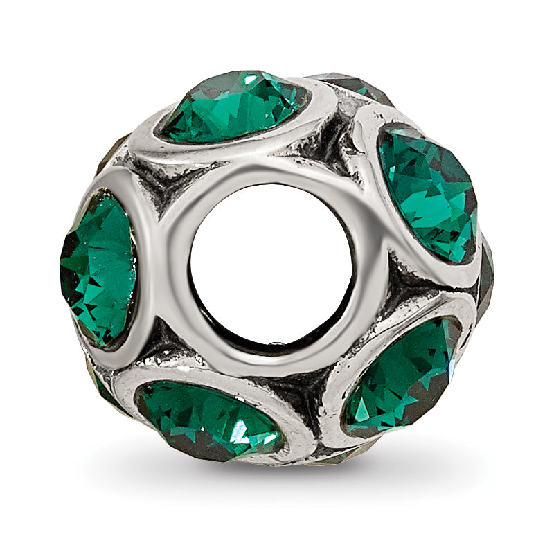 Sterling Silver 925 May Birthstone Green Crystal Bead Solid Cast