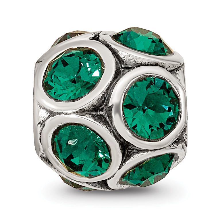 Sterling Silver 925 May Birthstone Green Crystal Bead Solid Cast
