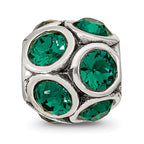 Sterling Silver 925 May Birthstone Green Crystal Bead Solid Cast