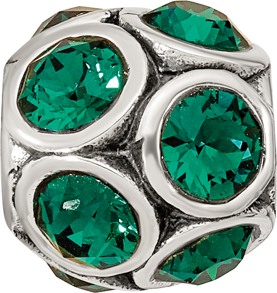 Sterling Silver 925 May Birthstone Green Crystal Bead Solid Cast