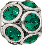 Sterling Silver 925 May Birthstone Green Crystal Bead Solid Cast