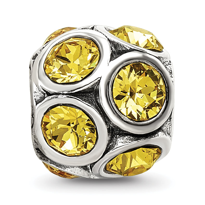 Sterling Silver 925 November Birthstone Yellow Crystal Bead Elegant Solid Design
