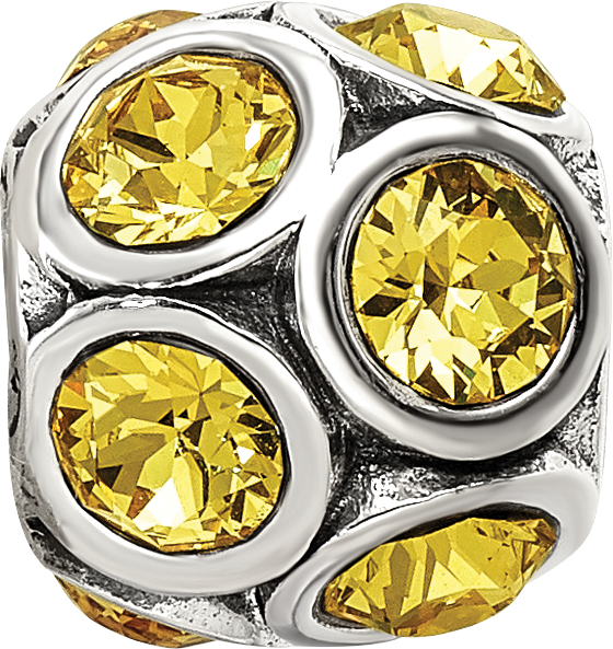Sterling Silver 925 November Birthstone Yellow Crystal Bead Elegant Solid Design