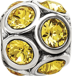 Sterling Silver 925 November Birthstone Yellow Crystal Bead Elegant Solid Design