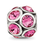 Sterling Silver 925 Pink Crystal October Birthstone Bead Solid Cast Design