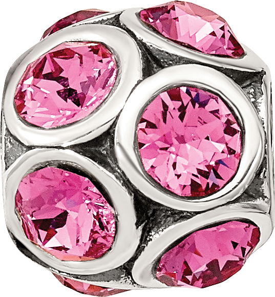 Sterling Silver 925 Pink Crystal October Birthstone Bead Solid Cast Design
