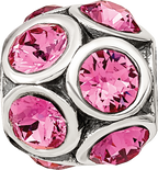 Sterling Silver 925 Pink Crystal October Birthstone Bead Solid Cast Design
