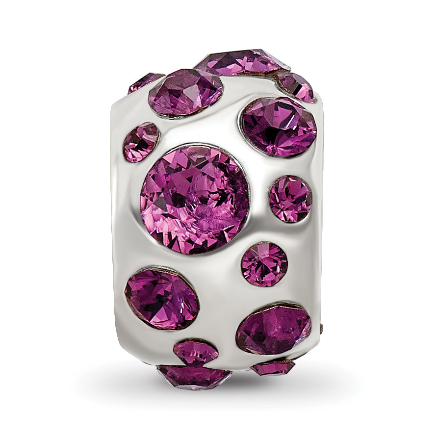 Sterling Silver 925 Bead with Purple Crystal for February Birthday