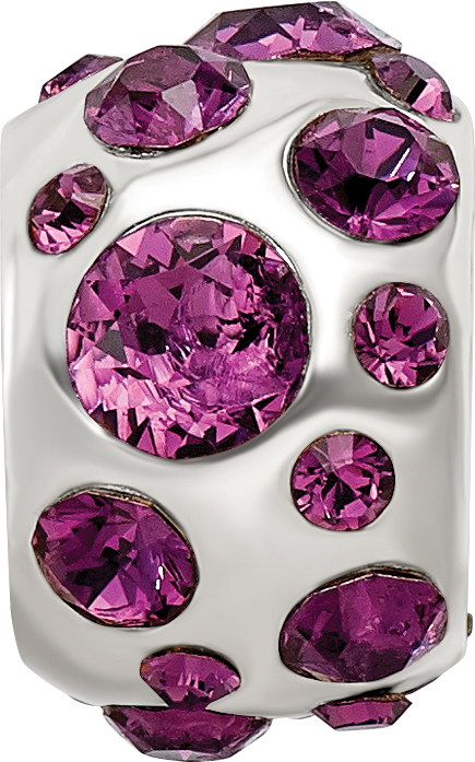 Sterling Silver 925 Bead with Purple Crystal for February Birthday