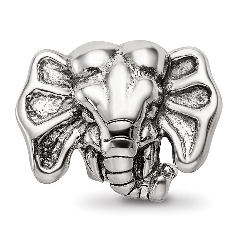 Sterling Silver 925 Elephant Bead with Antiqued Finish Solid Design