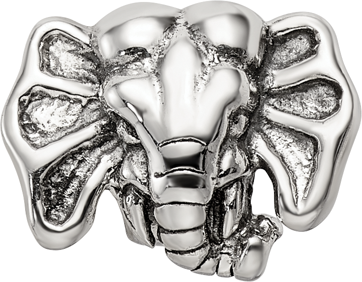 Sterling Silver 925 Elephant Bead with Antiqued Finish Solid Design