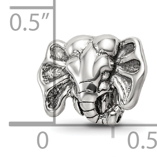 Sterling Silver 925 Elephant Bead with Antiqued Finish Solid Design