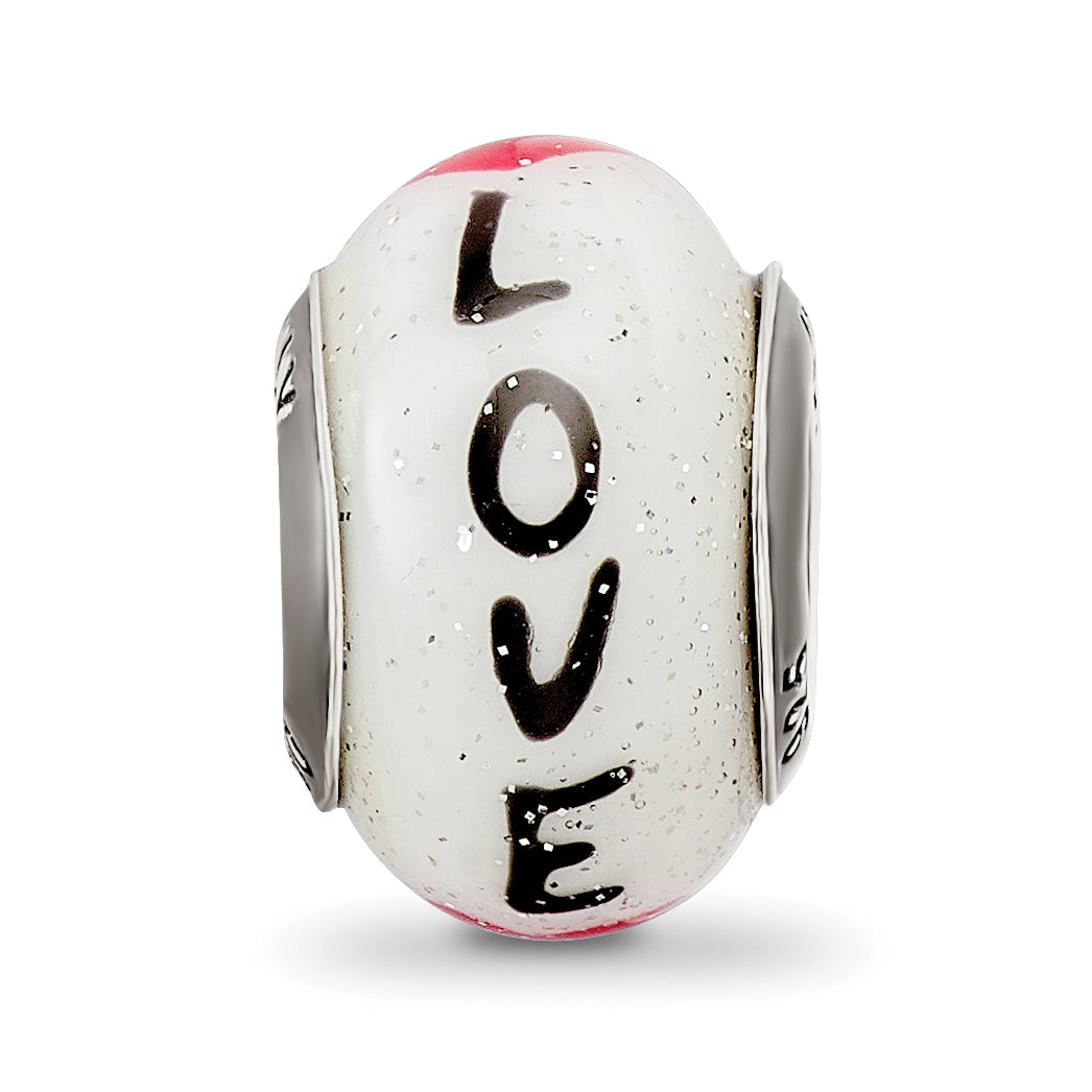 Sterling Silver 925 Glass Heart Bead Elegant Romantic Design