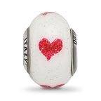 Sterling Silver 925 Heart Glass Bead Elegant White Reflective Design