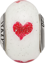 Sterling Silver 925 Heart Glass Bead Elegant White Reflective Design