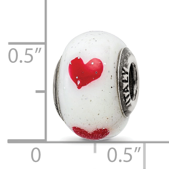 Sterling Silver 925 Heart Glass Bead Elegant White Reflective Design