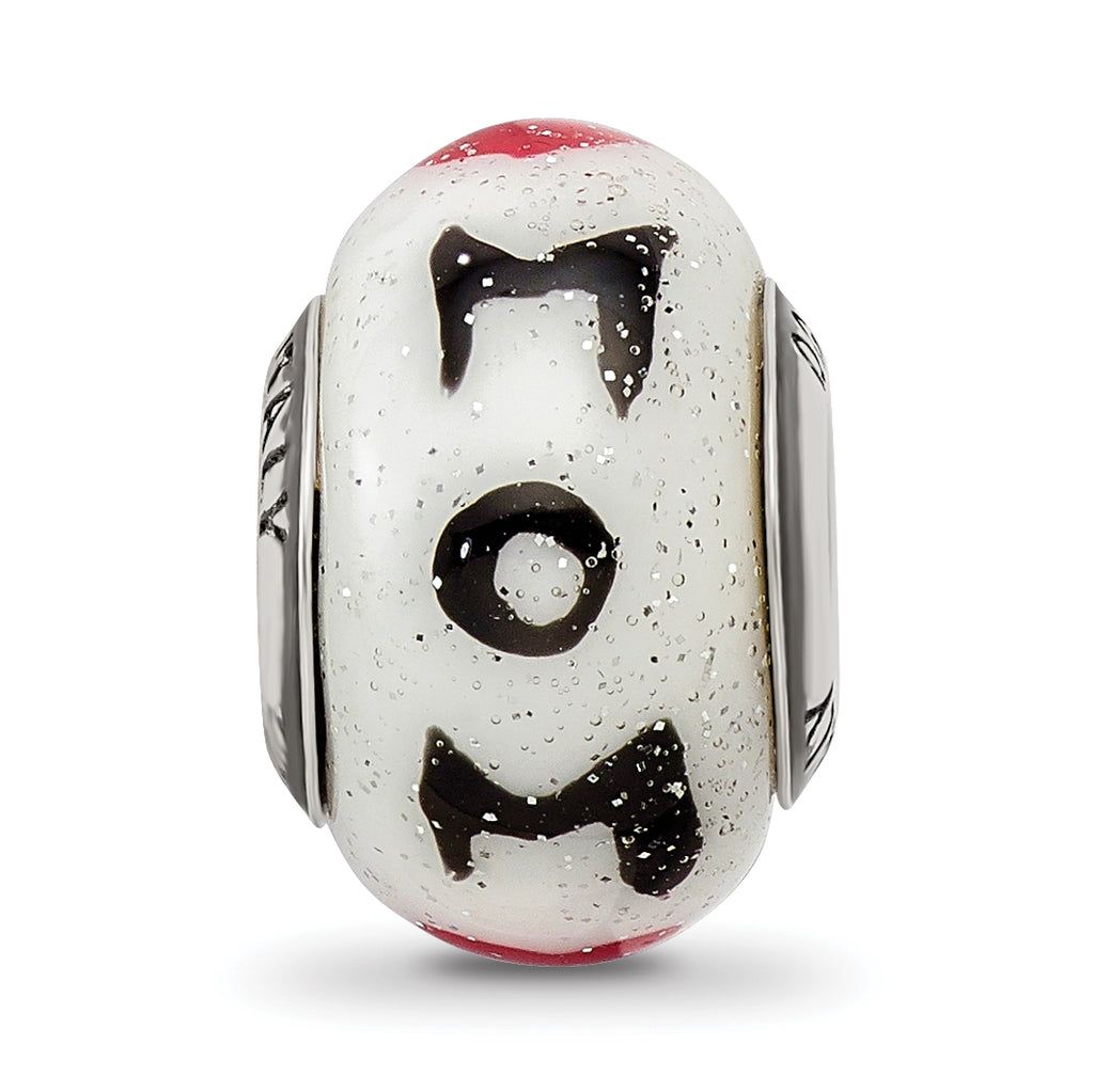 Sterling Silver Glass Bead with Hearts for Mom  Elegant Gift