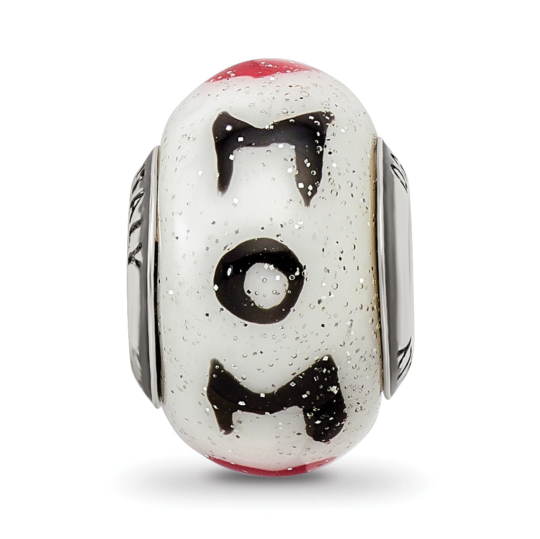 Sterling Silver Glass Bead with Hearts for Mom  Elegant Gift
