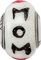 Sterling Silver Glass Bead with Hearts for Mom  Elegant Gift