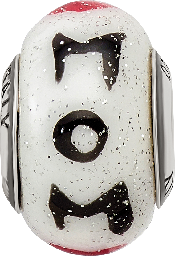 Sterling Silver Glass Bead with Hearts for Mom  Elegant Gift