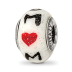 Sterling Silver Glass Bead with Hearts for Mom  Elegant Gift