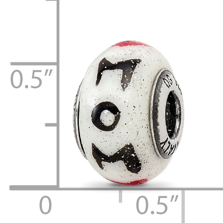 Sterling Silver Glass Bead with Hearts for Mom  Elegant Gift
