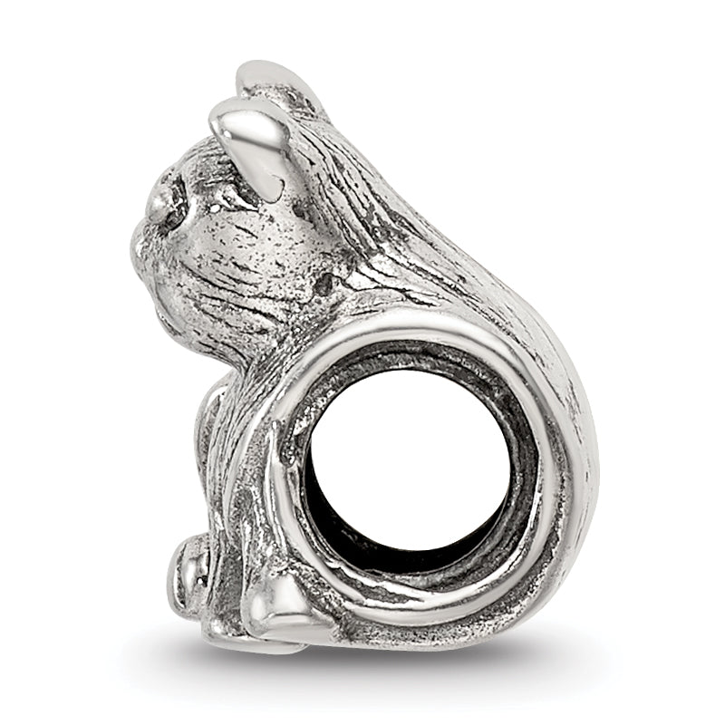 Sterling Silver 925 Cat Bead with Antiqued Finish Solid Charm Secondary image