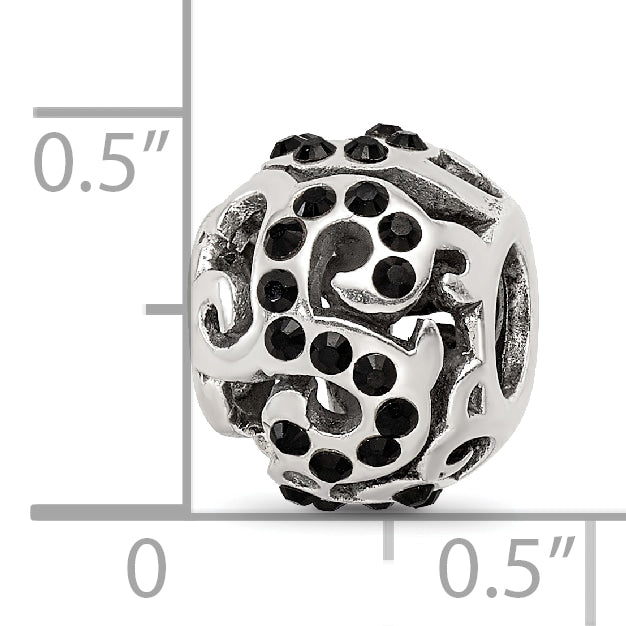 Sterling Silver 925 Bead with Black Preciosa Crystal Swirl Design
