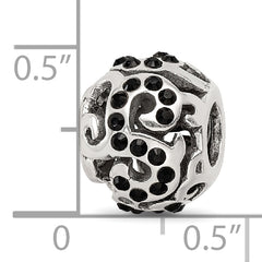Sterling Silver 925 Bead with Black Preciosa Crystal Swirl Design