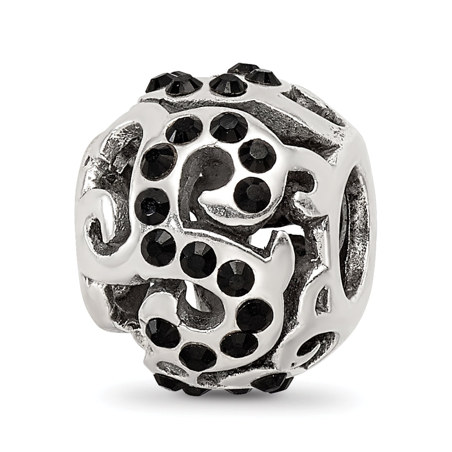 Sterling Silver Reflections Black Preciosa Crystal Swirl Bead