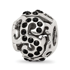 Sterling Silver Reflections Black Preciosa Crystal Swirl Bead
