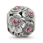 Sterling Silver 925 Pink Crystal Flower Bead with Elegant Casted Design