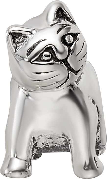 Sterling Silver 925 Antique Cat Bead with Solid Casted Design