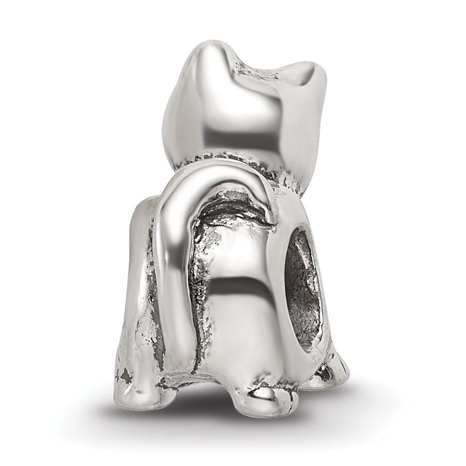 Sterling Silver 925 Antique Cat Bead with Solid Casted Design
