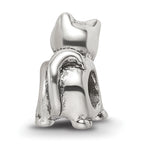 Sterling Silver 925 Antique Cat Bead with Solid Casted Design