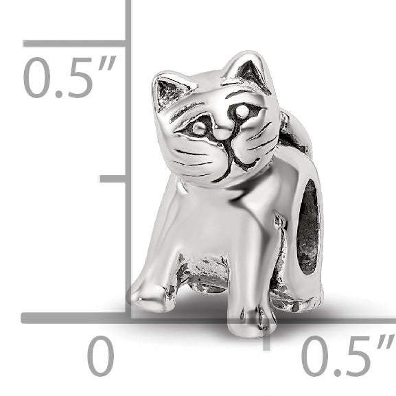 Sterling Silver 925 Antique Cat Bead with Solid Casted Design